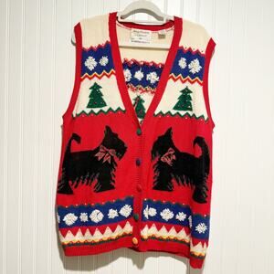 Vintage 90s Marisa Christina Christmas Scottie Dog Sweater Vest Size XL